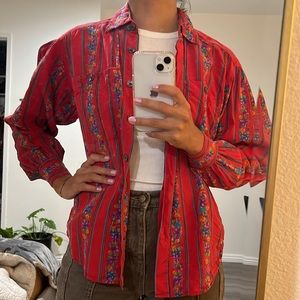 Vintage print button down long sleeve